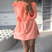 Sexy Beach Chiffon Belt Sashes Dress Candy Colors Slash Neck Long sleeve Woman Night Club Party Dresses Vestidos Robes ILML