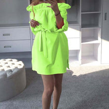Sexy Beach Chiffon Belt Sashes Dress Candy Colors Slash Neck Long sleeve Woman Night Club Party Dresses Vestidos Robes ILML