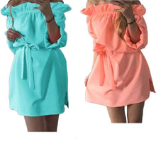 Sexy Beach Chiffon Belt Sashes Dress Candy Colors Slash Neck Long sleeve Woman Night Club Party Dresses Vestidos Robes ILML