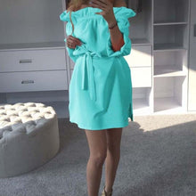 Sexy Beach Chiffon Belt Sashes Dress Candy Colors Slash Neck Long sleeve Woman Night Club Party Dresses Vestidos Robes ILML