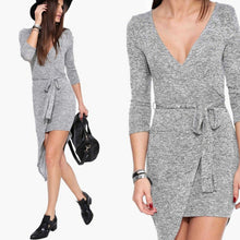 Sexy Women Deep V neck Long Sleeve Asymmetric Mini Dress Bodycon Dresses Y8 ILML