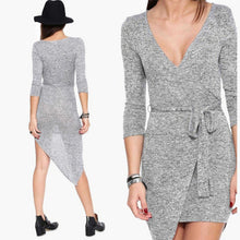 Sexy Women Deep V neck Long Sleeve Asymmetric Mini Dress Bodycon Dresses Y8 ILML
