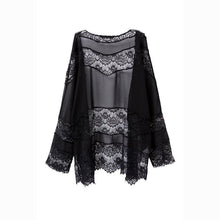 Sexy Women Jacket Coat Lace Splicing Hollow Chiffon Kimono Cardigan Blouse Coat Full Sleeve Tops  ILML
