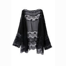Sexy Women Jacket Coat Lace Splicing Hollow Chiffon Kimono Cardigan Blouse Coat Full Sleeve Tops  ILML