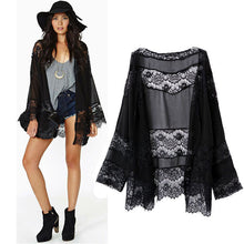 Sexy Women Jacket Coat Lace Splicing Hollow Chiffon Kimono Cardigan Blouse Coat Full Sleeve Tops  ILML