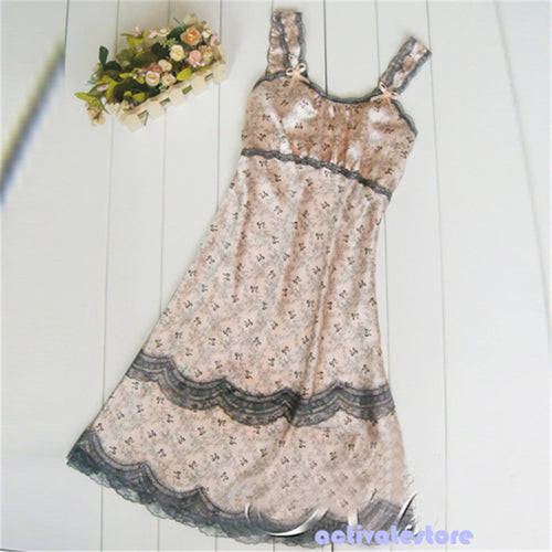 Sexy Women Lace Lingerie Imitated Silk Brace Sleepwear Nightgown Dress JX0093  ILML
