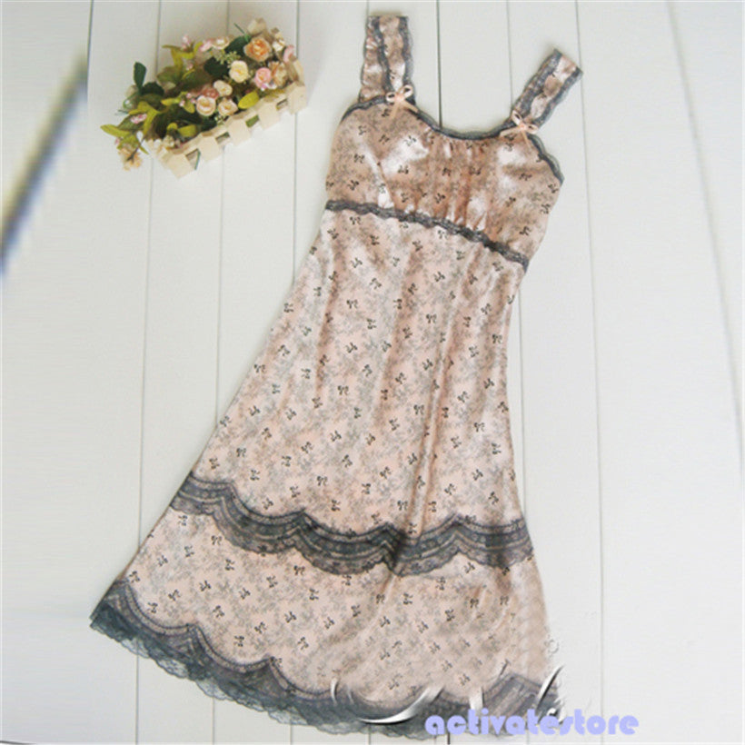 Sexy Women Lace Lingerie Imitated Silk Brace Sleepwear Nightgown Dress JX0093  ILML