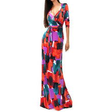 Sexy Women Package Bodycon Maxi Dress V-neck Long Sleeve Printed Long Casual Dresses ILML