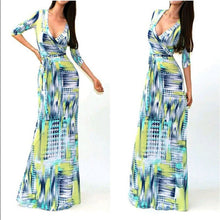 Sexy Women Package Bodycon Maxi Dress V-neck Long Sleeve Printed Long Casual Dresses ILML