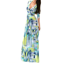 Sexy Women Package Bodycon Maxi Dress V-neck Long Sleeve Printed Long Casual Dresses ILML