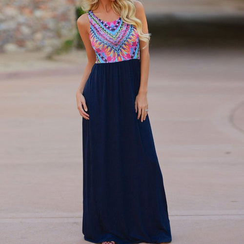 Sexy Women Sleeveless Flower Print Chiffon Long Dresaxi Casual Beach Dresses Y8 ILML
