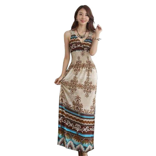 Sexy Women Floral V Neck Bodycon Beach Dress Boho Bohemia Maxi Long Dresses  ILML