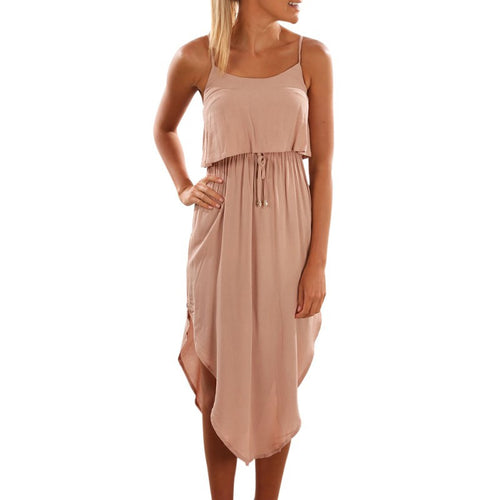 Sexy Women Halter Strap Long Dress Casual Bohemian Irregular Beach Maxi Dresses ILML