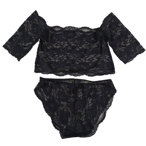 Sexy Women's Black Thin Lace Bra Tops  Panty Underwear Sets Breathable Hollow Out Crop Tops ILML