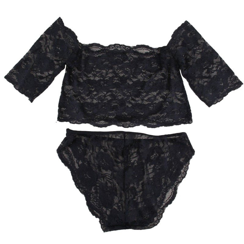 Sexy Women's Black Thin Lace Bra Tops  Panty Underwear Sets Breathable Hollow Out Crop Tops ILML