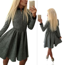 Sexy Women's Body-con Long Sleeve Short Mini Dresses Zipper Pleated Casual Dress PY8 ILML