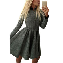 Sexy Women's Body-con Long Sleeve Short Mini Dresses Zipper Pleated Casual Dress PY8 ILML