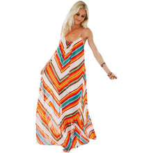 Sexy Womens Loose Striped Long Maxi Boho Evening Party Dress Chiffon Beach Dresses ILML