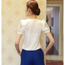 Size XXL Femininas Camisas Blusas Women Doll Chiffon Plus Size Blouse Lace Tops Hollow Ladies Short Sleeve V Neck ILML