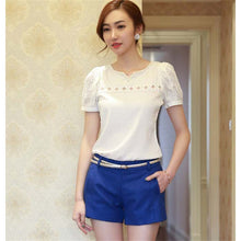 Size XXL Femininas Camisas Blusas Women Doll Chiffon Plus Size Blouse Lace Tops Hollow Ladies Short Sleeve V Neck ILML