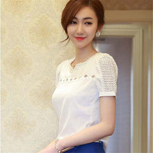 Size XXL Femininas Camisas Blusas Women Doll Chiffon Plus Size Blouse Lace Tops Hollow Ladies Short Sleeve V Neck ILML