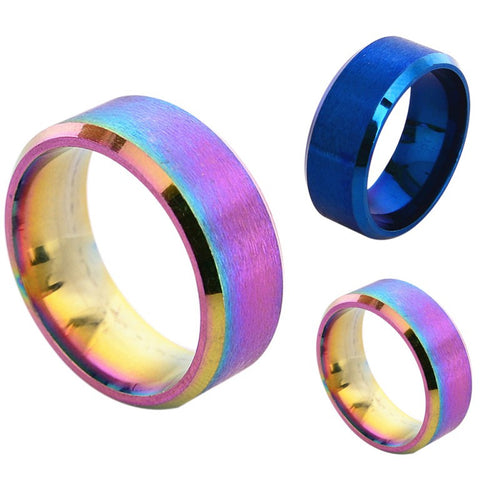 Stainless Steel 8mm Ring Band Colorful Blue Ring Men Women Design Wedding Matte Ring ILML