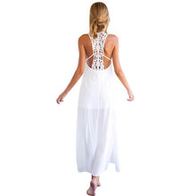 Long Dresses Back Hollow Elegant Beach Casual Solid White Women Chiffon Lace Dress L4 ILML