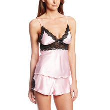 Sexy Women Nightwear 2pcss Sets Silk Pijamas Sleepwear Lace Deep V Sleeveless Suspenders Lingerie Set ILML