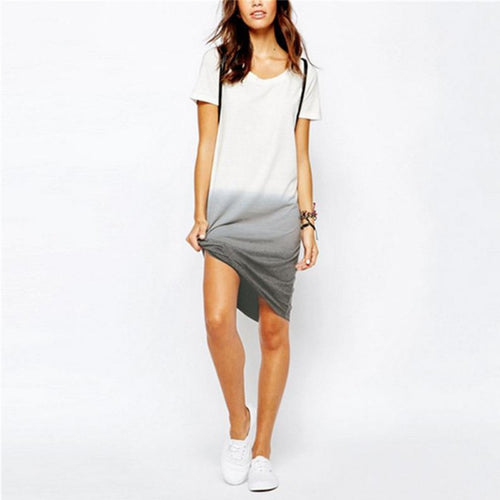 Style Casual Print T shirt Vest Dress Plus Size Short Sleeve O-neck Loose Gradient Color Dovetail Dresses ILML