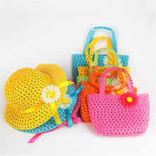 Style Sun Hat Girls Kids Straw Cap Beach Hats Bag Flower Tote Handbag Bags Suit ILML