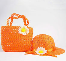 Style Sun Hat Girls Kids Straw Cap Beach Hats Bag Flower Tote Handbag Bags Suit ILML