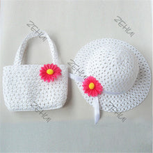 Style Sun Hat Girls Kids Straw Cap Beach Hats Bag Flower Tote Handbag Bags Suit ILML