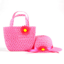 Style Sun Hat Girls Kids Straw Cap Beach Hats Bag Flower Tote Handbag Bags Suit ILML