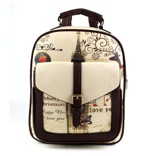 Women Backpack Belfry Printing Leather backpack For Girl Bag School Backpacks Bag Mochila ILML