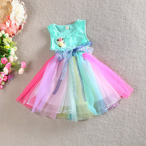 Toddler Kids Girls Rainbow Dress Princess One Piece Gauze Dress Tutu Dress 1-5T PY1 ILML