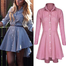 Trendy Women Lapel Button Down Casual Mini Dress T-shirt Top LY3 ILML