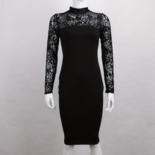 Turtleneck Long Sleeve Lace Party Dresidi Sexy Club Bandage Bodycon Dress Women Elastic Work Pencil Dresses ILML