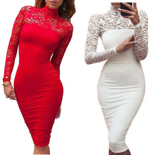 Turtleneck Long Sleeve Lace Party Dresidi Sexy Club Bandage Bodycon Dress Women Elastic Work Pencil Dresses ILML
