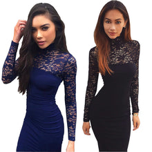 Turtleneck Long Sleeve Lace Party Dresidi Sexy Club Bandage Bodycon Dress Women Elastic Work Pencil Dresses ILML