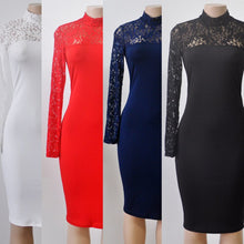 Turtleneck Long Sleeve Lace Party Dresidi Sexy Club Bandage Bodycon Dress Women Elastic Work Pencil Dresses ILML