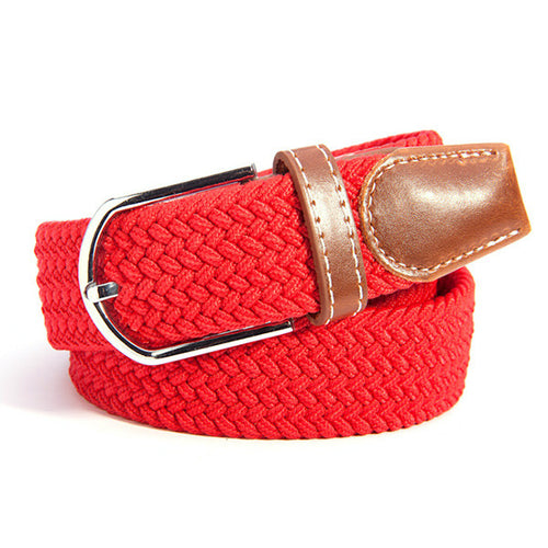 Unisex Canvas Woven Leather Pin Webbing Metal Buckle Elastic Waist Belt Men Women Waistband ILML