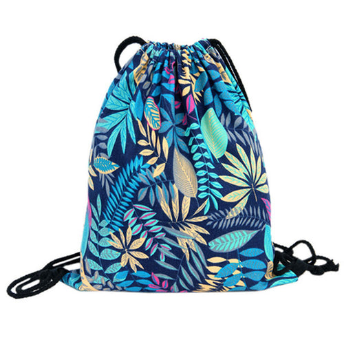 Leaves Women Men Backpack Printing Canvas Cat Backpacks for girls Drawstring School Femmes Mulheres Bag  ILML