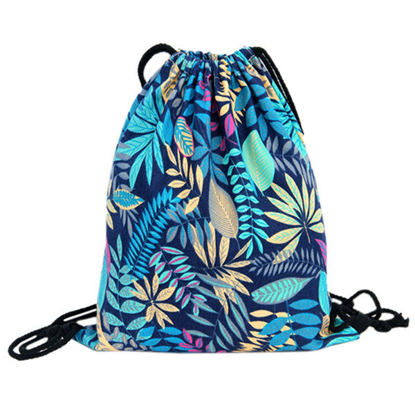 Leaves Women Men Backpack Printing Canvas Cat Backpacks for girls Drawstring School Femmes Mulheres Bag  ILML