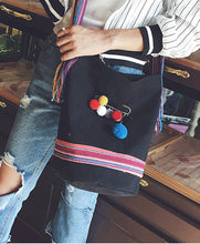 Vintage Cotton Canvas Women Shoulder Bags Bucket Wool Ball bag Cross Body Women's Hbags Messenger bags ILML