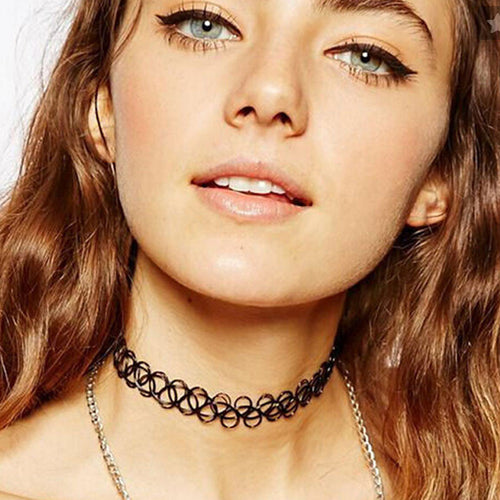 Vintage Retro Black Henna Elastic Tattoo Choker Stretch Gothic Necklace women lady choker gift for lovers' Jewelry  ILML