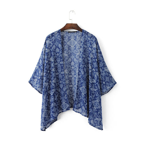 Vintage Women Coat Floral Chiffon Loose Shawl Kimono Boho Cardigan Coat Jacket Beach Cover up Tops Blouse  ILML