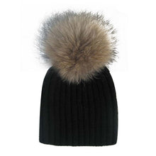 Warm Child Baby Girls Boys Knitted Woolen Natural Crochet Ski Kids Beanies Caps Raccoon Fur Pom Bobble Hats ILML
