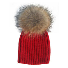 Warm Child Baby Girls Boys Knitted Woolen Natural Crochet Ski Kids Beanies Caps Raccoon Fur Pom Bobble Hats ILML