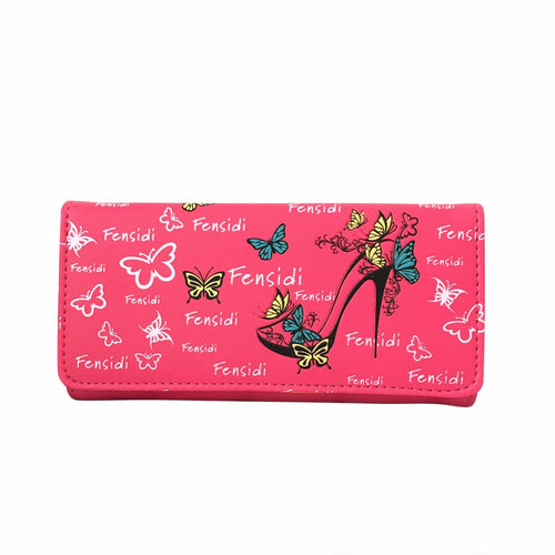 Wild Women Butterfly High Heels Pattern Leather Clutch Coin Purse Long Wallet Hbag visiting Carteira Feminina Bag ILML