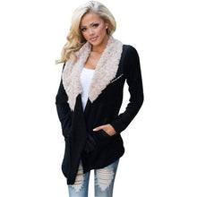 Warm Women Fur Coat collar Outwear Cardigan Coat Black Full Sleeve Kimono Cardigan Coats Tops Blouse Cover up ILML